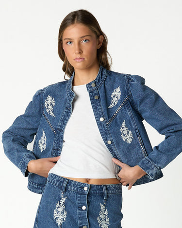 EMBROIDERED DENIM JACKET BLUE