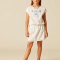 BLUE EMBROIDERED ELASTICATED DRESS