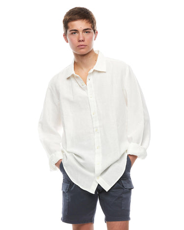 White linen V-neck shirt