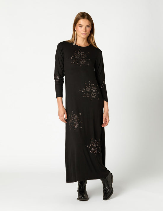 VESTIDO FLOR STRASS BLACK