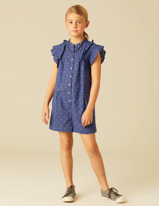 BLUE LEAF PRINT SHORT JUMPSUIT