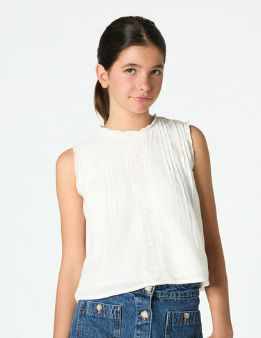 WHITE GATHERED TOP