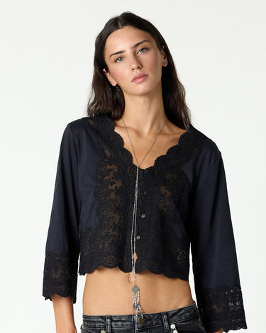 ANTHRACITE LACE BUTTON-UP SHIRT