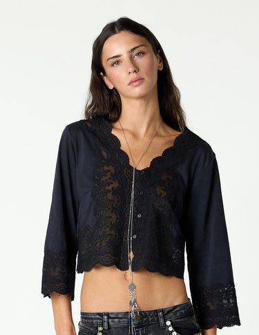 ANTHRACITE LACE BUTTON-UP SHIRT