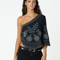 BLACK EMBROIDERED ASYMMETRICAL TOP