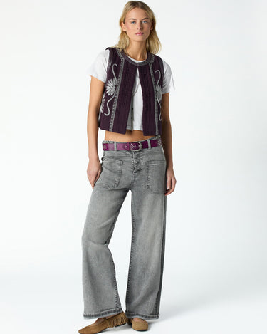 LIGHT GREY DENIM BUTTON WAISTBAND