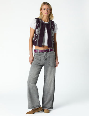 LIGHT GREY DENIM BUTTON WAISTBAND