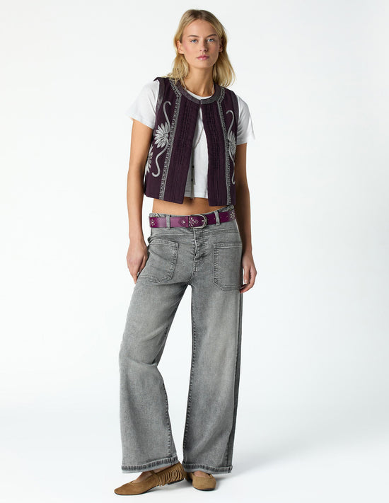 LIGHT GREY DENIM BUTTON WAISTBAND