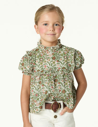 FLORAL PRINT SHIRT GREEN STITCHING