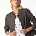 BROWN STRIPED MANDARIN COLLAR BLAZER