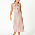 RUFFLED STRIPED CUT-OUT DRESS