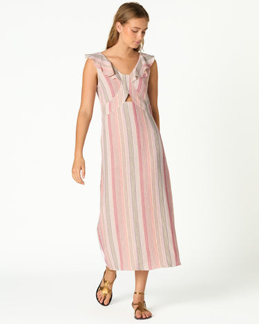 RUFFLED STRIPED CUT-OUT DRESS