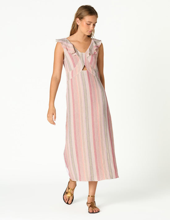 RUFFLED STRIPED CUT-OUT DRESS