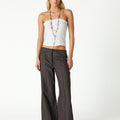 BROWN WAISTBAND TROUSERS WITH DRAWSTRING