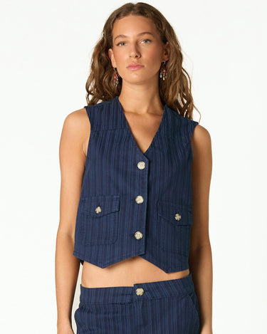 BLUE STRIPED DENIM VEST