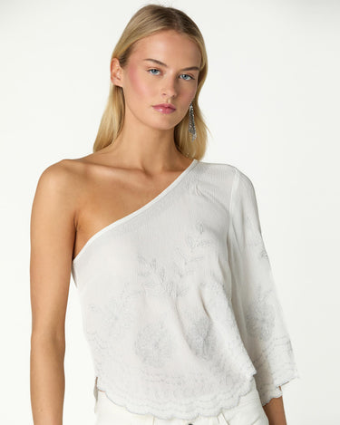 RAW ASYMMETRICAL EMBROIDERED TOP