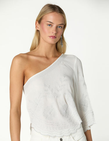 RAW ASYMMETRICAL EMBROIDERED TOP