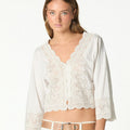 LACE BUTTON-UP SHIRT IN ECRU