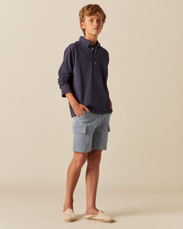 BLUE STRIPED CARGO SHORTS