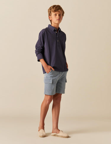 BLUE STRIPED CARGO SHORTS