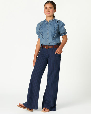 BLUE STRIPED DENIM TROUSERS
