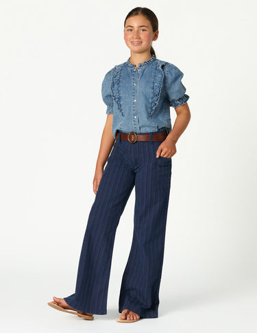 BLUE STRIPED DENIM TROUSERS