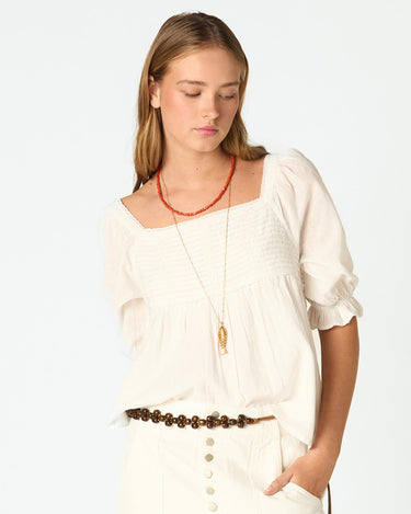 GATHERED PUFF SLEEVE SHIRT WHITE