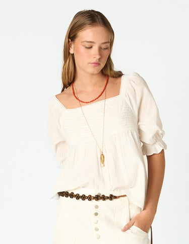 GATHERED PUFF SLEEVE SHIRT WHITE