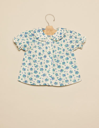 BLUE FLORAL SMOCKED SHIRT