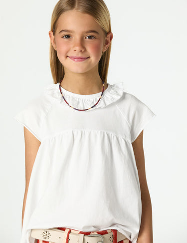 RUFFLED COLLAR T-SHIRT WHITE