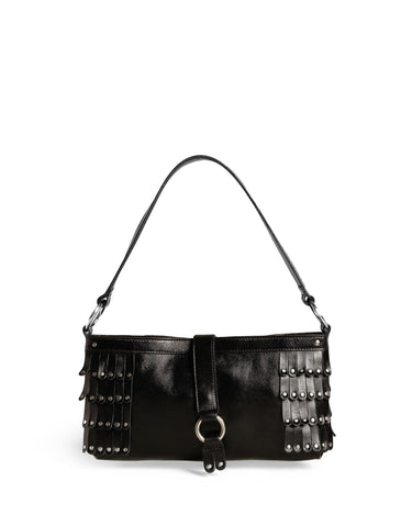 FRINGED STUDDED BLACK BAG