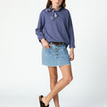 BLUE WRAP SKIRT WITH POCKETS