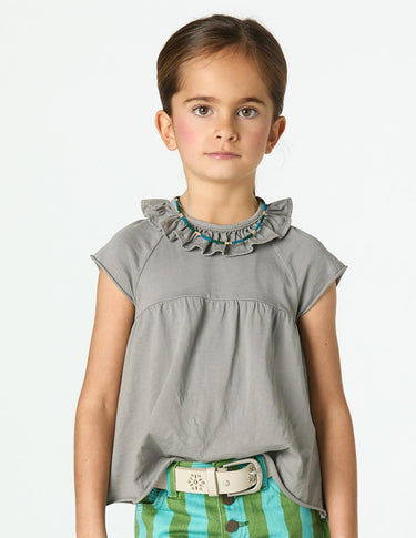 FRILL COLLAR T-SHIRT GREY