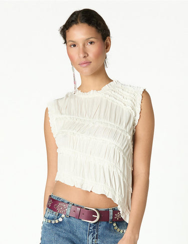 WHITE GATHERED TOP