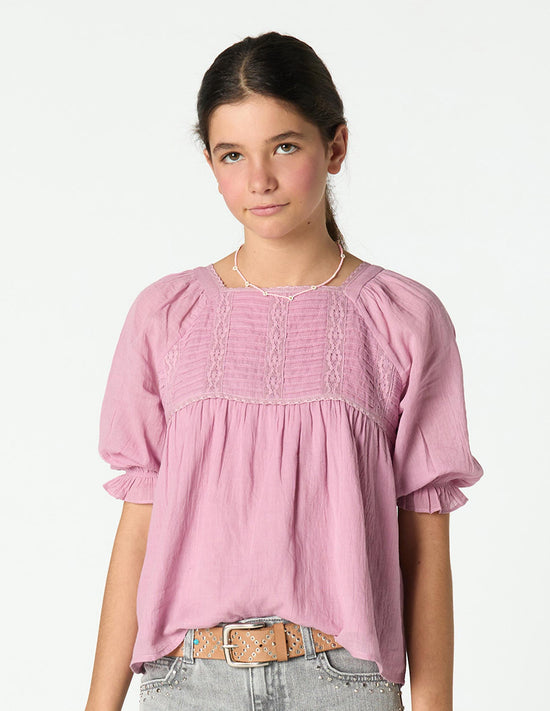 LANTERN SLEEVE GATHERED SHIRT PINK