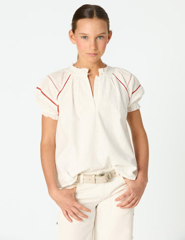 SLEEVELESS SMOCKED WHITE SHIRT