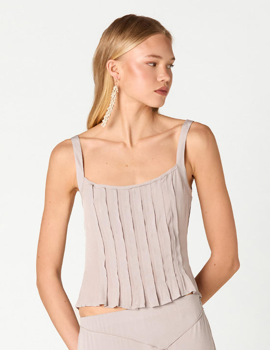 LIGHT GRAY PLEATED STRAP TOP