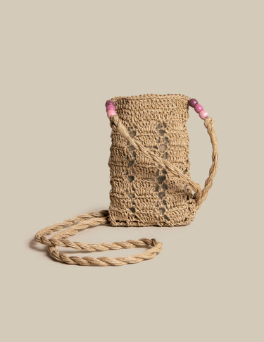 RAFFIA BEADS CROSSBODY BAG PINK