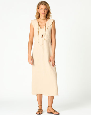 RUFFLED CUT-OUT DRESS ECRU