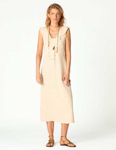 RUFFLED CUT-OUT DRESS ECRU