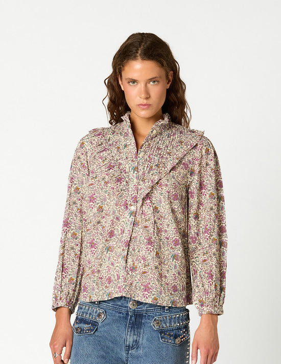 BOTANIC GARDEN RUCHED V-NECK SHIRT