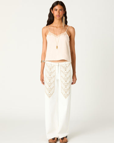 EMBROIDERED WHITE DENIM JEANS