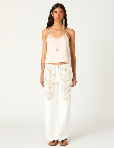 EMBROIDERED WHITE DENIM JEANS
