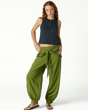 GREEN TIED BAGGY TROUSERS