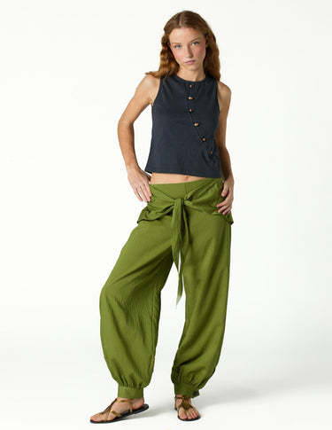 GREEN TIED BAGGY TROUSERS