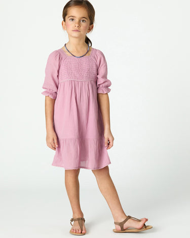 PUFF SLEEVE PIN TUCK DRESS PINK