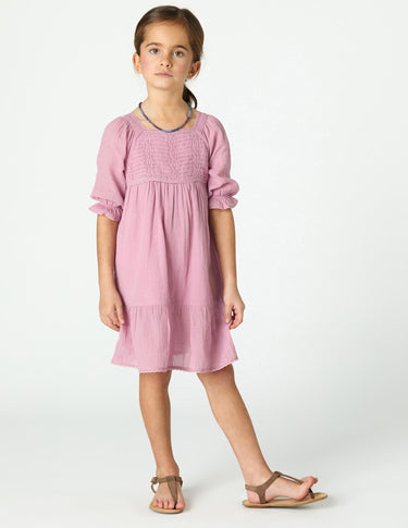 PUFF SLEEVE PIN TUCK DRESS PINK