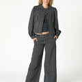 BUTTON WAIST BLACK DOUBLE STRIPE TROUSERS
