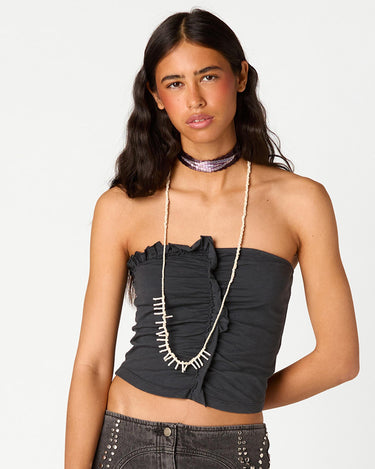 ASYMMETRIC RUCHED ANTHRACITE T-SHIRT