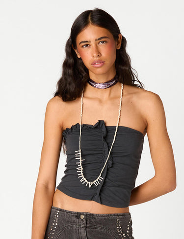 ASYMMETRIC RUCHED ANTHRACITE T-SHIRT